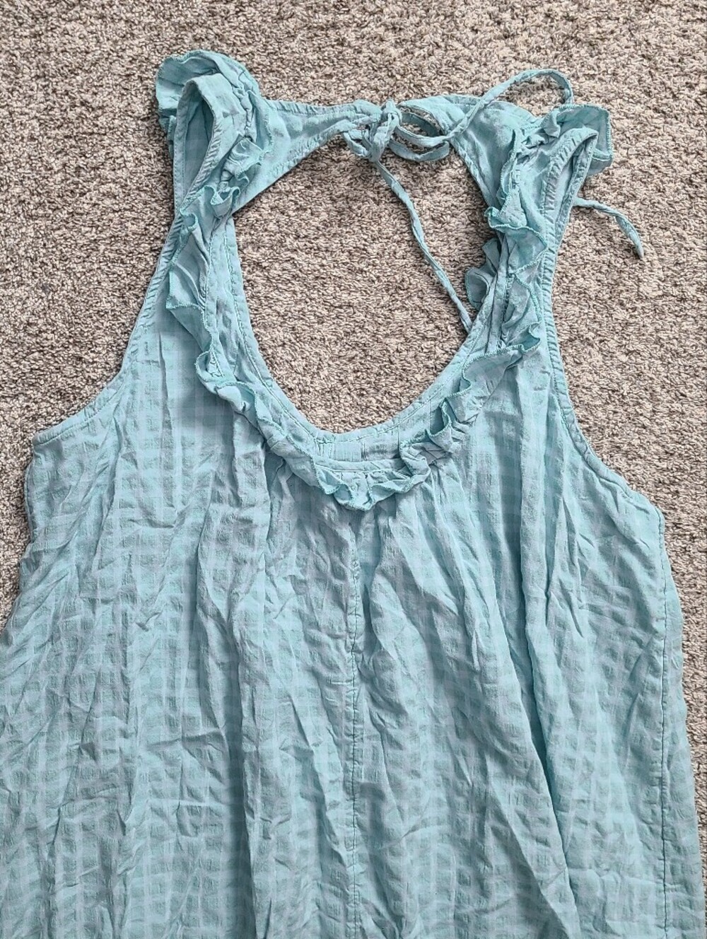 Anthropologie Teal Searsucker Sleeveless Ruffle Two Piece Pajamas Set Size XL - Picture 6 of 7